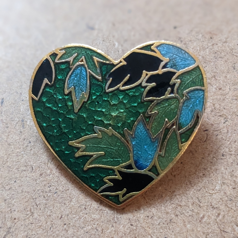Heart-Shaped Enamel Leaf Brooch
